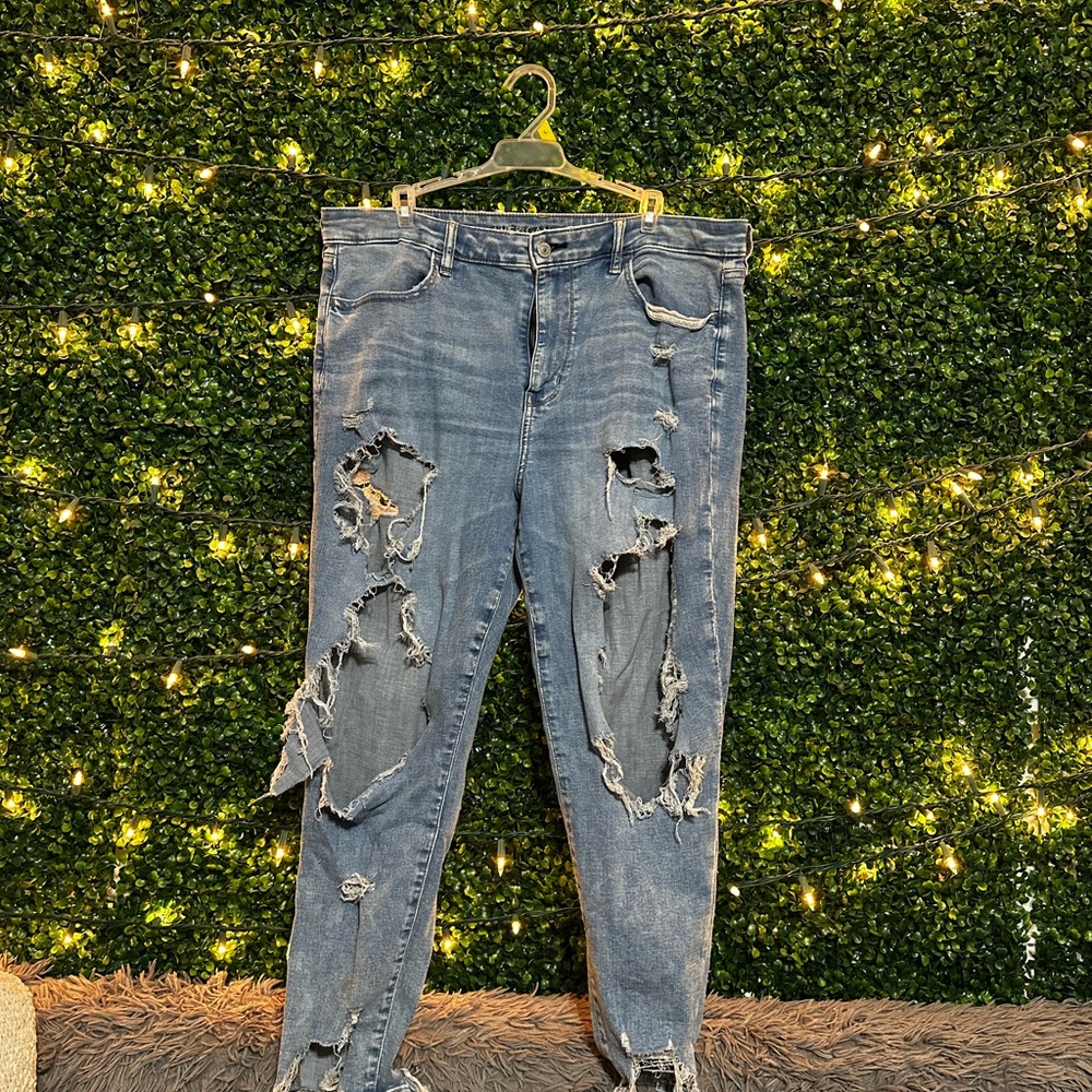 American Eagle Outfitters Blue Skinny Jeans with Distressed Details